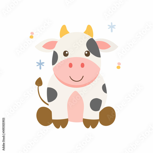 Cute Cow Simple Vector Illustration – Minimal Farm Animal Cartoon for Kids and Graphic Design