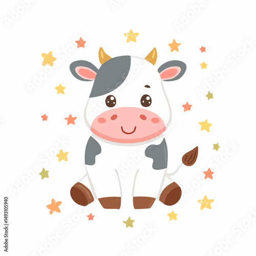 Cute Cow Simple Vector Illustration – Minimal Farm Animal Cartoon for Kids and Graphic Design