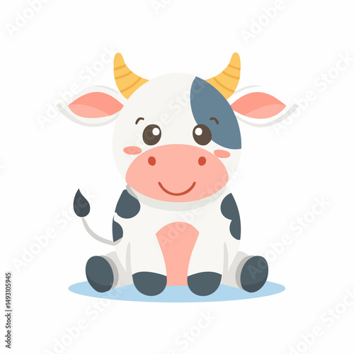Cute Cow Simple Vector Illustration – Minimal Farm Animal Cartoon for Kids and Graphic Design