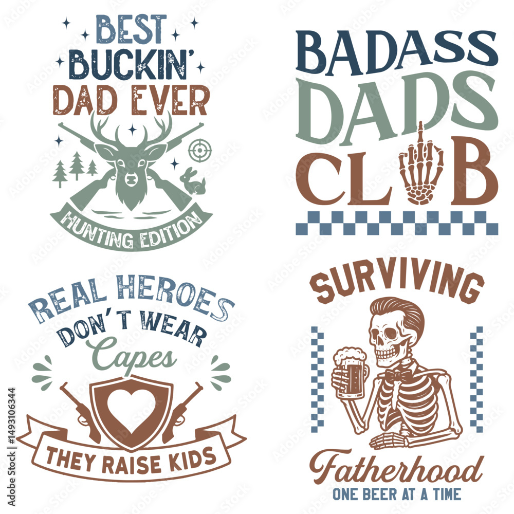 Obraz premium set of - Fathers Typography T-shirt, Happy Father's Day Design Sublimation, Dad Quote Men Shirt, Daddy Illustration