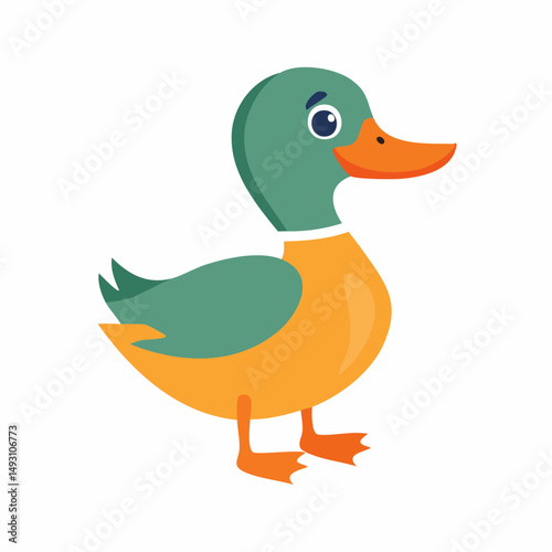 Cute Duck Simple Vector Illustration – Flat Cartoon Yellow Duck for Kids and Fun Design Projects

