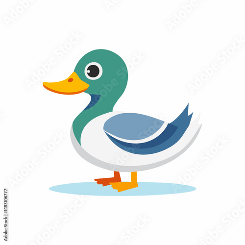 Cute Duck Simple Vector Illustration – Flat Cartoon Yellow Duck for Kids and Fun Design Projects

