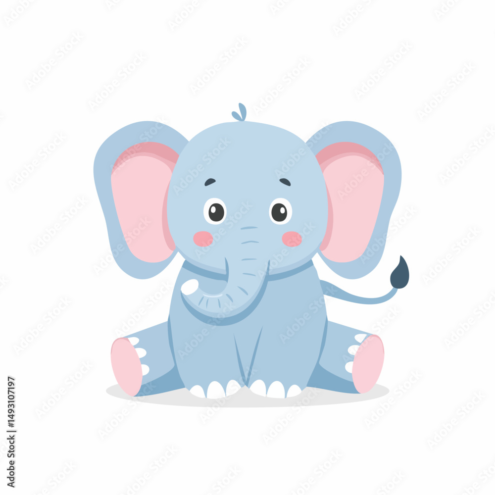 Naklejka premium Cute Elephant Simple Vector Illustration – Minimal Flat Cartoon Animal Design for Kids and Decor Use