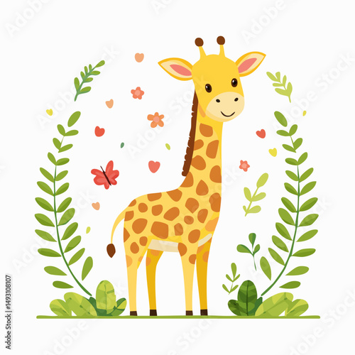 Cute Giraffe Simple Vector Illustration – Adorable Cartoon Safari Animal on White Background