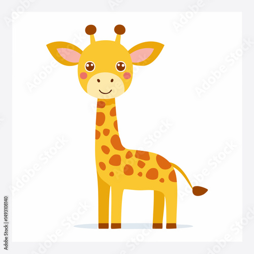 Cute Giraffe Simple Vector Illustration – Adorable Cartoon Safari Animal on White Background