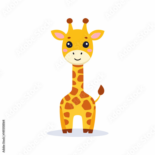 Cute Giraffe Simple Vector Illustration – Adorable Cartoon Safari Animal on White Background