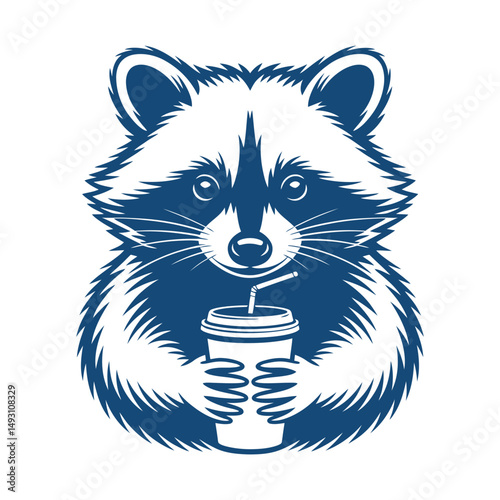 Raccoon Holding Coffee Cup Illustration