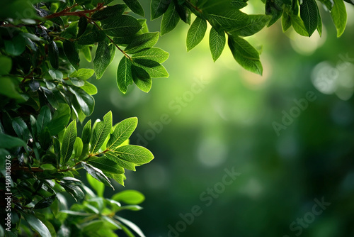 Lush Green Leaves Frame Natural Summer Background