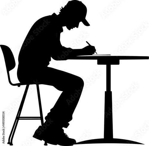Person Writing at Desk Silhouette Vector Illustration