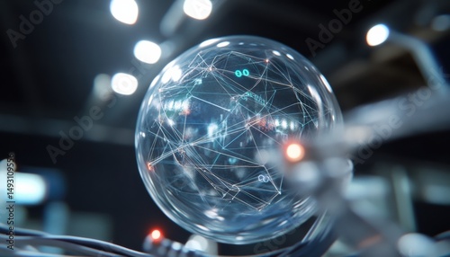 Futuristic wireframe globe with binary code digital environment graphic visualization tech concept