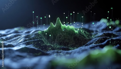 Futuristic data visualization of ai-driven landscapes digital realm 3d terrain virtual environment abstract concept