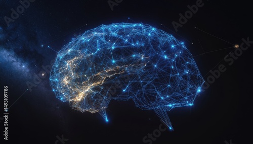 Exploring the human brain interconnected dots and lines digital art cosmic environment abstract viewpoint