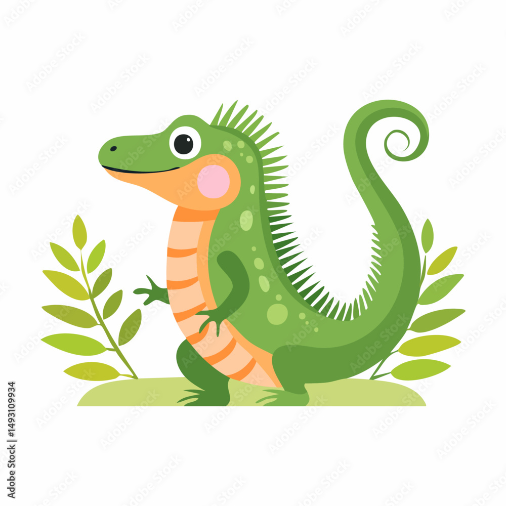 Fototapeta premium Cute Iguana in Simple Vector Style – Minimal Reptile Illustration with Flat Design on White Background