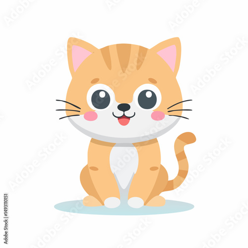 Cute Kitten in Simple Vector Style – Minimal Cat Illustration with Adorable Expression on White Background

