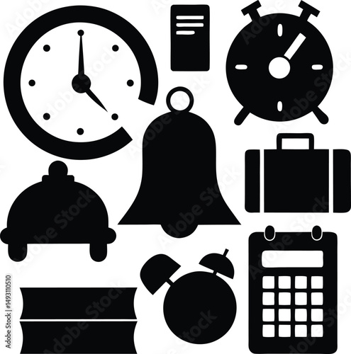 School Supplies Silhouette Vector Set – Stationery, Classroom Tools, and Education Icons, Vector Bundle – Educational Tools, Stationery Icons, and Classroom Essentials, Vector