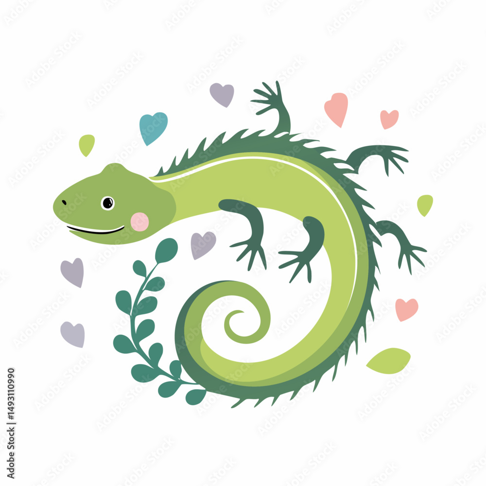 Obraz premium Cute Lizard in Simple Vector Style – Minimal Cartoon Reptile on White Background