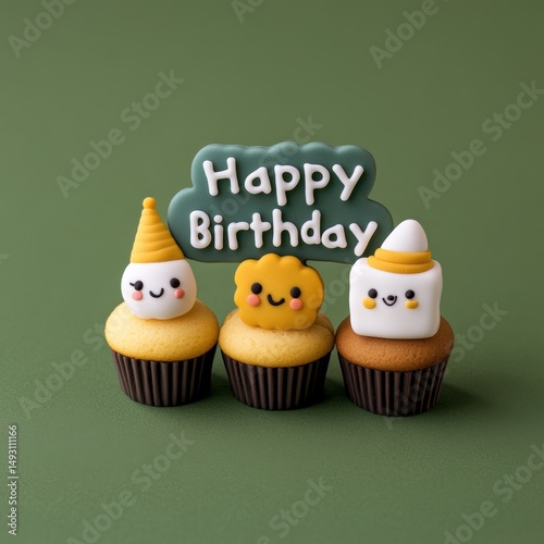 Colorful cupcake army celebrating birthday bakery food photography cheerful environment close-up sweet delight