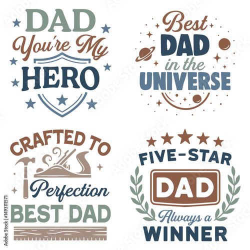 pack of  Fathers Typography T-shirt, Happy Father's Day Design Sublimation, Dad Quote Men Shirt, Daddy Illustration