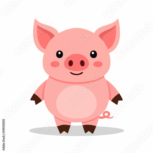 Cute Pig in Simple Vector Style – Minimalist Farm Animal Cartoon on White Background