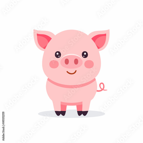 Cute Pig in Simple Vector Style – Minimalist Farm Animal Cartoon on White Background