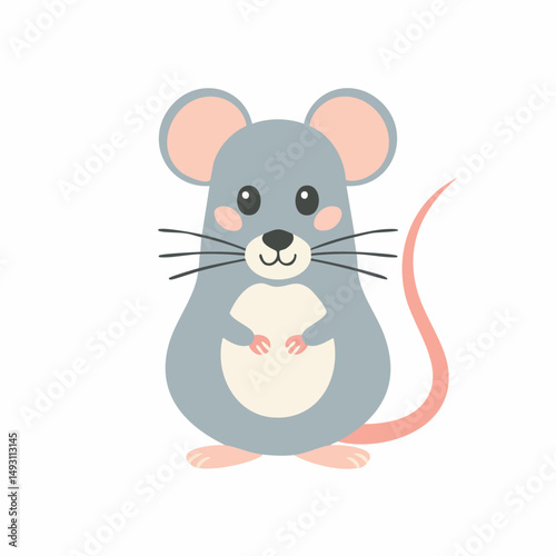 Cute Rat in Simple Vector Style – Minimalist Cartoon Rodent on White Background