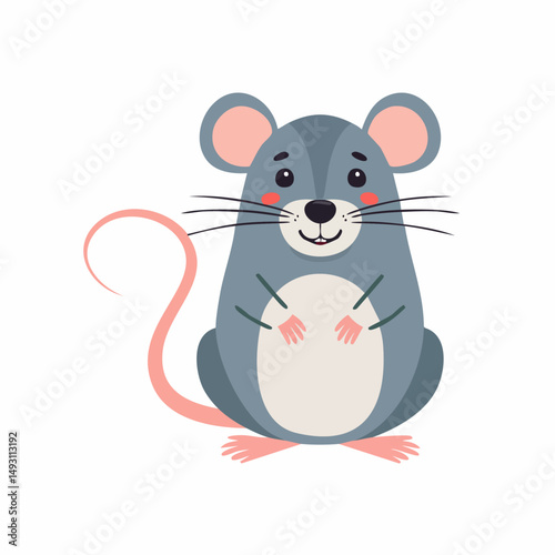 Cute Rat in Simple Vector Style – Minimalist Cartoon Rodent on White Background