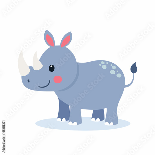 Cute Rhino in Simple Vector Style – Minimalist Cartoon Safari Animal on White Background