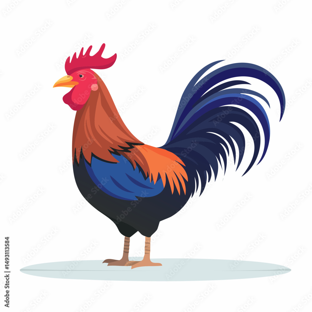 Fototapeta premium Cute Rooster in Simple Vector Style – Minimalist Cartoon Farm Bird on White Background