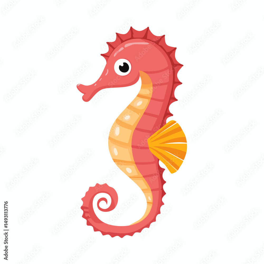 Fototapeta premium Cute Seahorse in Simple Vector Style – Minimalist Cartoon Marine Creature on White Background
