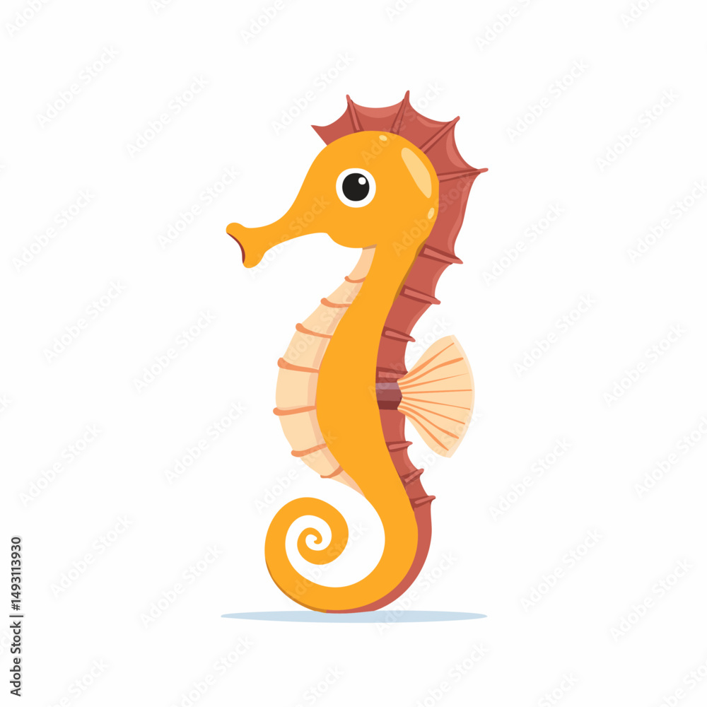 Fototapeta premium Cute Seahorse in Simple Vector Style – Minimalist Cartoon Marine Creature on White Background