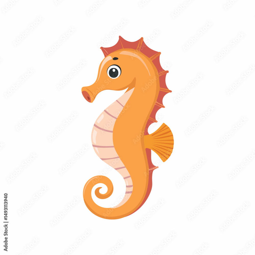 Fototapeta premium Cute Seahorse in Simple Vector Style – Minimalist Cartoon Marine Creature on White Background