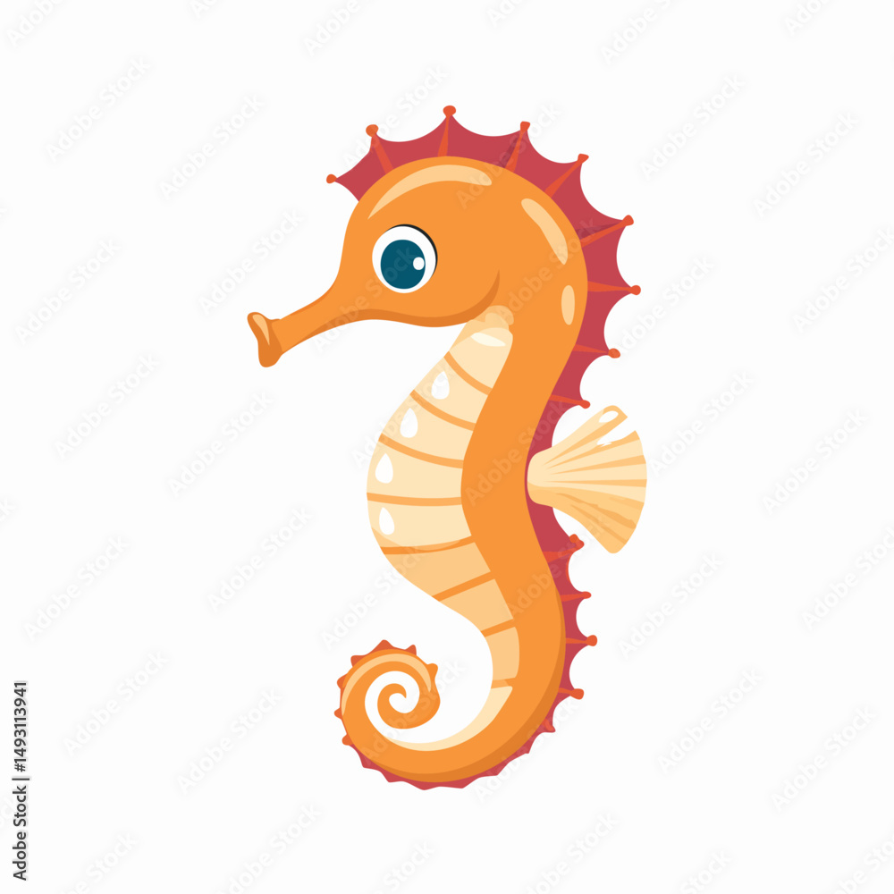 Fototapeta premium Cute Seahorse in Simple Vector Style – Minimalist Cartoon Marine Creature on White Background