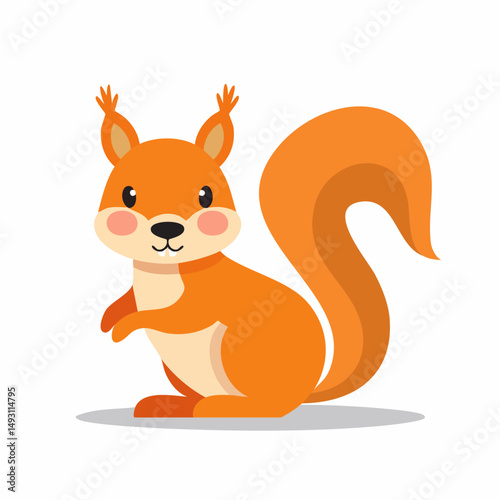 Cute Squirrel in Simple Vector Style – Minimalist Cartoon Forest Animal on White Background photo