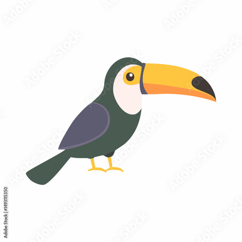 Cute Toucan in Simple Vector Style – Minimalist Cartoon Tropical Bird Illustration on White Background
