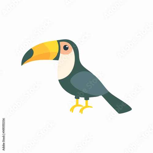 Cute Toucan in Simple Vector Style – Minimalist Cartoon Tropical Bird Illustration on White Background
