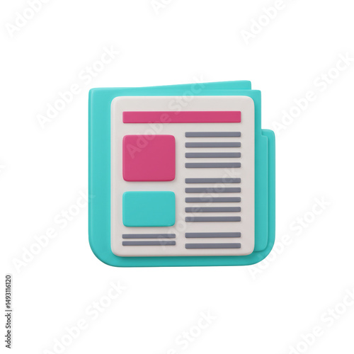 Stylish 3d Newspaper Icon Representing Digital Content