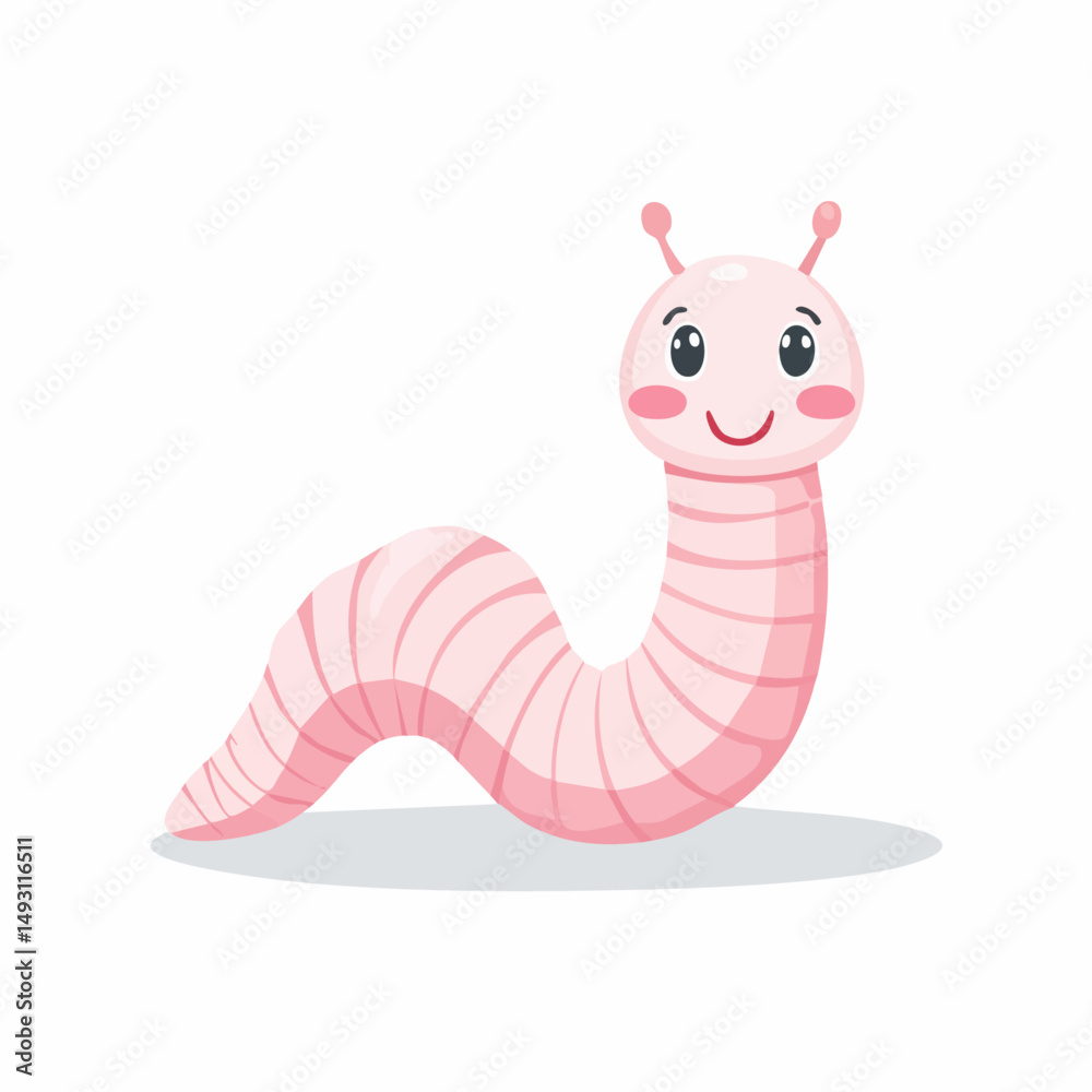 Fototapeta premium Cute Worm in Simple Vector Style – Minimalist Cartoon Insect Illustration Isolated on White Background