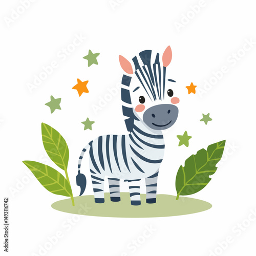 Cute Zebra in Simple Vector Style – Minimalist Animal Illustration Isolated on White Background


