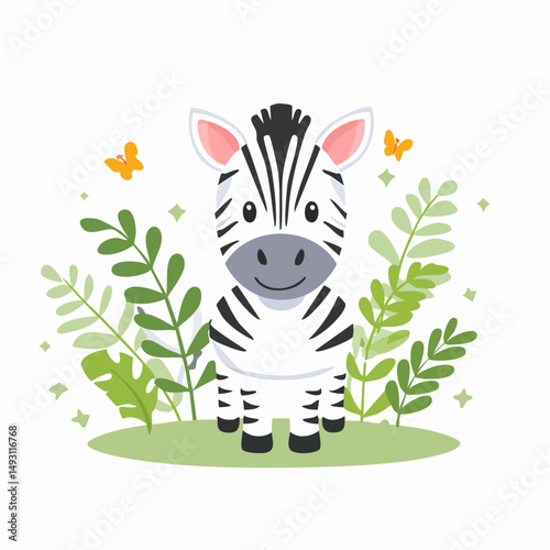 Cute Zebra in Simple Vector Style – Minimalist Animal Illustration Isolated on White Background

 photo