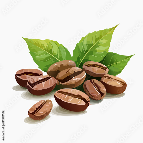 Realistic Vector Illustration of Roasted Coffee Beans with Detailed Shading, Isolated on White