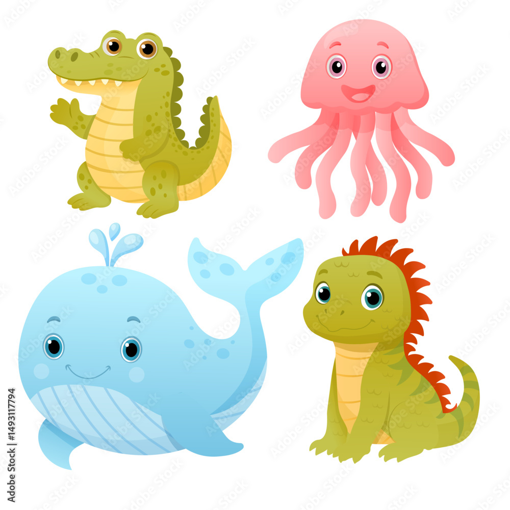 Obraz premium Vector cartoon image of animals. Animal concept for children's illustrations, articles, books. Zoo, circus. Element for your design.