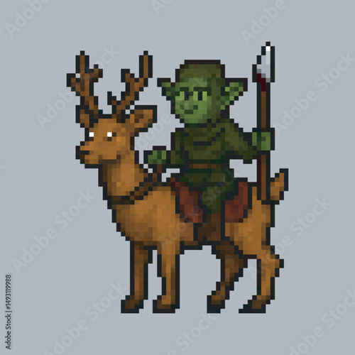 goblin cavalry character in pixel art style with isolated background