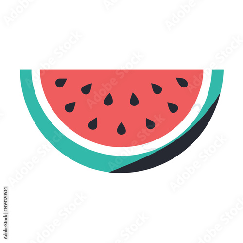 Minimalist vector of a half watermelon slice with seeds, ideal for summer, fruit, or healthy eating themed designs.
