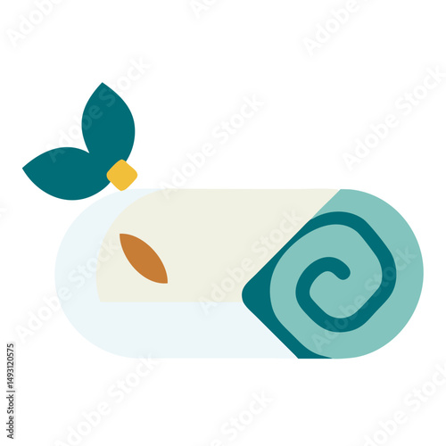 Flat vector illustration of a rolled cake dessert with garnish, ideal for bakery, pastry, and sweet treat-themed designs.
