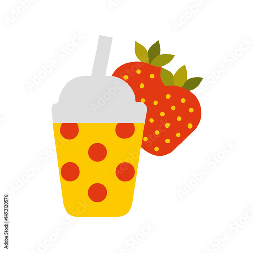 Flat vector of a smoothie or juice cup with a strawberry, representing a fruity, fresh, and healthy beverage option.
