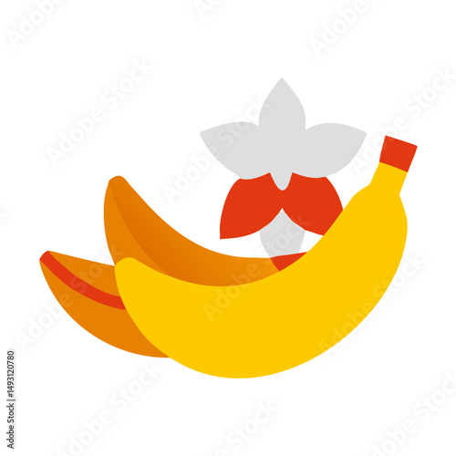 Flat vector of two bananas next to a tropical flower, ideal for fruit, summer, or natural food themes and tropical designs.
