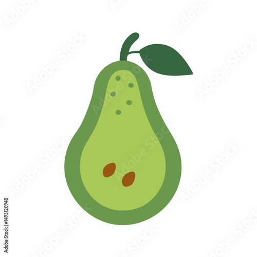 Flat illustration of a fresh green pear with a leaf, often used in healthy food or fruit-related design contexts.
