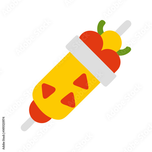 Simple flat icon of a food wrap on a skewer with colorful ingredients, ideal for fast food, street food, or culinary themes.
