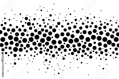 Black ink dot circles splash fade in and fade out on white background, vector abstract geometric quantum ai and cloud data, halftone tiles banner minimal style dynamic web tech wallpaper