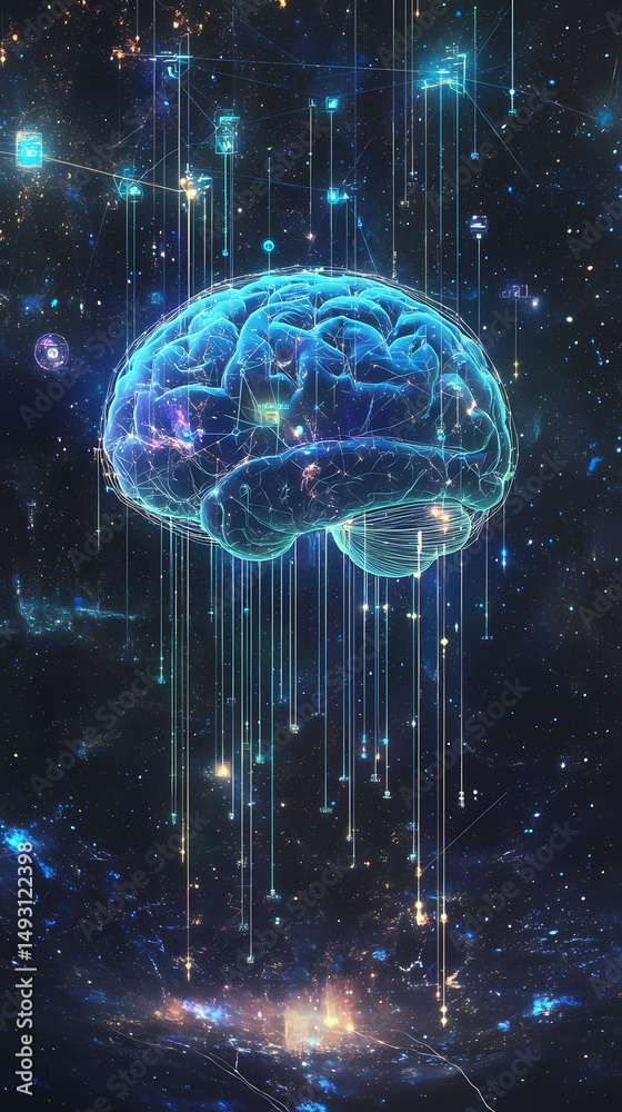 Fototapeta premium Digital Brain in Cosmic Space